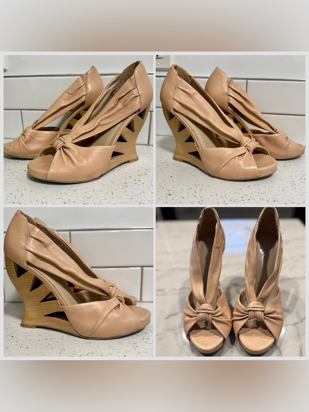 Donald J Pliner Becca Nappa Leather Knot Cutout Wedge Sandal Heels | Size 7